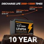 12V 100Ah LiFePO4 Battery Group 31 With Built-in 100A BMS (4 Pack), 1280Wh Lithium Battery with 15000 Deep Cycles, Prefect for Solar System, Rvs, Marine, Vans, Trailer, Backup