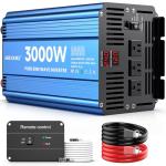3000 Watt Pure Sine Wave Power Inverter 24V DC to 110V 120V Converter for Home, RV and Off-Grid Solar Systems with 3 AC Outlets, Dual USB Ports, LCD Display and Remote Control