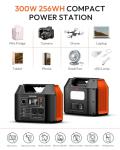 Apowking Portable Power Station 300W Rated(600W Peak), 256Wh LiFePO4 Battery, Solar Powered Power Bank with 2 AC Outlet 110V Pure Sine Wave, Solar Generator for Home Outdoor Camping Emergency