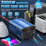 3000 Watt Pure Sine Wave Power Inverter 24V DC to 110V 120V Converter for Home, RV and Off-Grid Solar Systems with 3 AC Outlets, Dual USB Ports, LCD Display and Remote Control