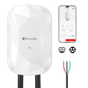 RIPPLEON Level 2 EV Charger w/Tesla Adapter 11.5KW J1772 Hardwired for Home - 48Amp Smart WiFi Wall Charger Station, 25Ft Cable 240V Electric Vehicle Charger, ETL, FCC, Energy Star Certified White
