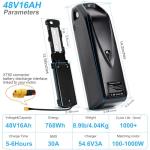 VODIPOWER 48V Ebike Battery, 13Ah/16Ah/20Ah Lithium Battery Pack with 30A BMS for E-Bike Motor (100-1000W), XT60 Connector, USB Port and Base (48V 16AH)