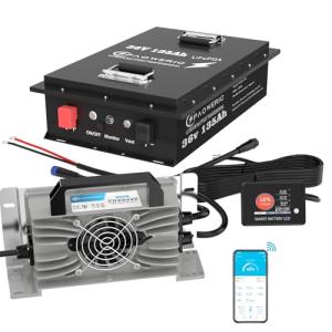 Paoweric 36V 135Ah LiFePO4 Lithium Battery with Charger, Built-in Smart 200A BMS, with LCD Monitor and APP, Max.7680KW Power Output, Perfect for Golf Cart, Trolling Motor, Off Grid