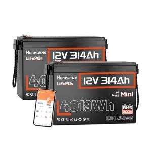 HumsiENK 12V 314Ah (300Ah) LiFePO4 Lithium Battery Bluetooth MINI, 2PACK Built-in 200A BMS, Max. 4190Wh Energy, EV A+ Cells 15000 Deep Cycles Batterys for RV, Marine, Solar