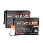 HumsiENK 12V 314Ah (300Ah) LiFePO4 Lithium Battery Bluetooth MINI, 2PACK Built-in 200A BMS, Max. 4190Wh Energy, EV A+ Cells 15000 Deep Cycles Batterys for RV, Marine, Solar