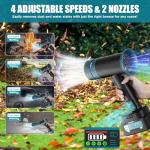 Hamos Powerful Car Dryer Air Blower, 670CFM Airflow, 4-Speed, 4Lb Max Thrust, 4.0Ah Battery and Charger, 2 Extended Tube & LED, Super Electric Leaf Blower for Car/Lawn/Garage/Patio/Yard (Dark Black)