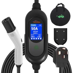 Tesla Charger, Level 2 EV Charger 50Amp 240V with NEMA 14-50 Plug, 25FT Cable Portable Electric Car Charging Station for Tesla Model S/3/X/Y/Cybertruck, Home & Outdoor Use, Delay Timer, LCD Display