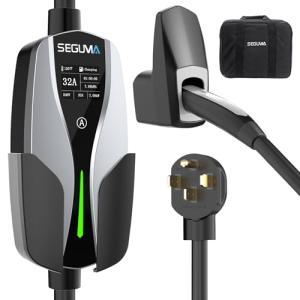 Level 2 EV Charger for Tesla, 32Amp 240V 7.68kW NACS EV Chargers, NEMA 14-50 Plug, Adjustable Current, 25FT Portable Electric Car Charger Compatible with All Nacs (Silver)