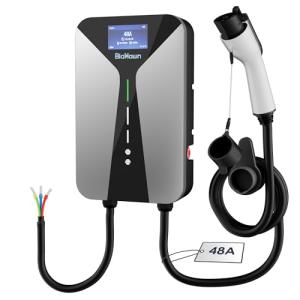 BiaHawn Level 2 EV Charger 48 Amp- 11.5kW 240V Hardwired Wall Charger for Home with 4.3" LCD, 26ft Cable, Scheduled Charging & Wall Holder, SAE J1772 Connector