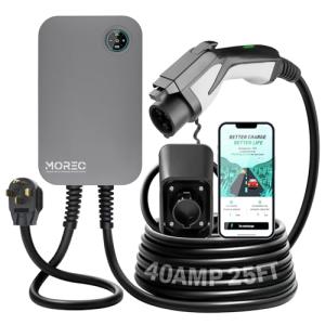 Morec Level 2 EV Charger-40AMP 240V NEMA14-50 for J1772 EVS, WiFi Enabled Electric Vehicle Home Charging Station, ETL Certified, Password Lock Function, 25ft Cable, Grey