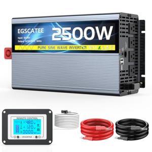 48V 2500W Pure Sine Wave Inverter 48V DC to 110V/120V AC Converter with 4AC Outlets, 5V/3.4A USB, Remote Control with on-Screen Display, Off-Grid Solar Power Inverter for Truck, Home, Vehicles, RV