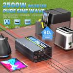 48V 2500W Pure Sine Wave Inverter 48V DC to 110V/120V AC Converter with 4AC Outlets, 5V/3.4A USB, Remote Control with on-Screen Display, Off-Grid Solar Power Inverter for Truck, Home, Vehicles, RV