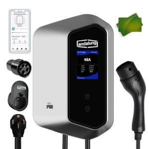 Andalung Level 2 EV Charger, Wallbox with APP Control, 48A, NEMA 14-50 Plug, J1772 Connector & Tesla NACS Adapter, Z21 RFID Card, 25ft Cable