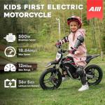 AIII 36V Electric Dirt Bike for Kids 4-8, High Performance 350W Racing Grade Motorcycle, Up to 18.6MPH, 3 Speed Settings, 14-Inch Off-Road Tires, Dual Disc Brakes & Advanced Shock Absorption, Black