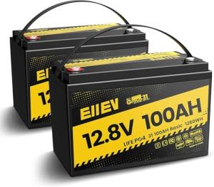 Eiiev 2 Pack 100Ah Lithium Battery,12V LiFePO4 Battery Built-in 100A BMS Protect, Group 31 Deep Cycle Portable Power,Lithium Iron Phosphate Battery for Trolling Motors, Yacht, Marine, RV, Home Energy