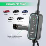 RhEVchar 40A Tesla Charger Level 2 NACS Connector EV Charger 9.6KW Fast Electric Vehicle Charging Stations for Home with 240V NEMA 14-50 Plug, 25FT Cable, Travel Bag, Wireless Port Opener
