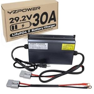 YZPOWER 29.2V 30 Amps LifePO4 Battery Charger for Marine Boat RV Lawn Motor Motorcycle Golf Cart，24v Deep Cycle Rechargeable Batteries Charger AC-DC Charger