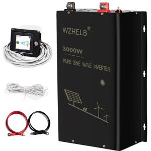 WZRELB 3000W 24V Pure Sine Wave Inverter,24 Volt DC to AC 120V 240V Split Phase Power Inverter,6KW Surge,5 AC Outlets,AC Hardwire Terminal,15ft LCD Remote Panel