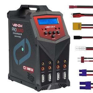 Venom Power - Pro Quad LiPo Battery Fast Charger with LCD Screen - 4 Ports at 100W Each - AC DC 7A Fast NiMH LiHV LiPo Balance Charger Discharger 1S to 6S, Drone, RC Car Battery Charger