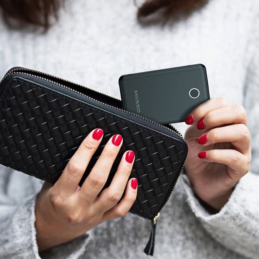 Mini Power Bank with Built-In Cable - Black