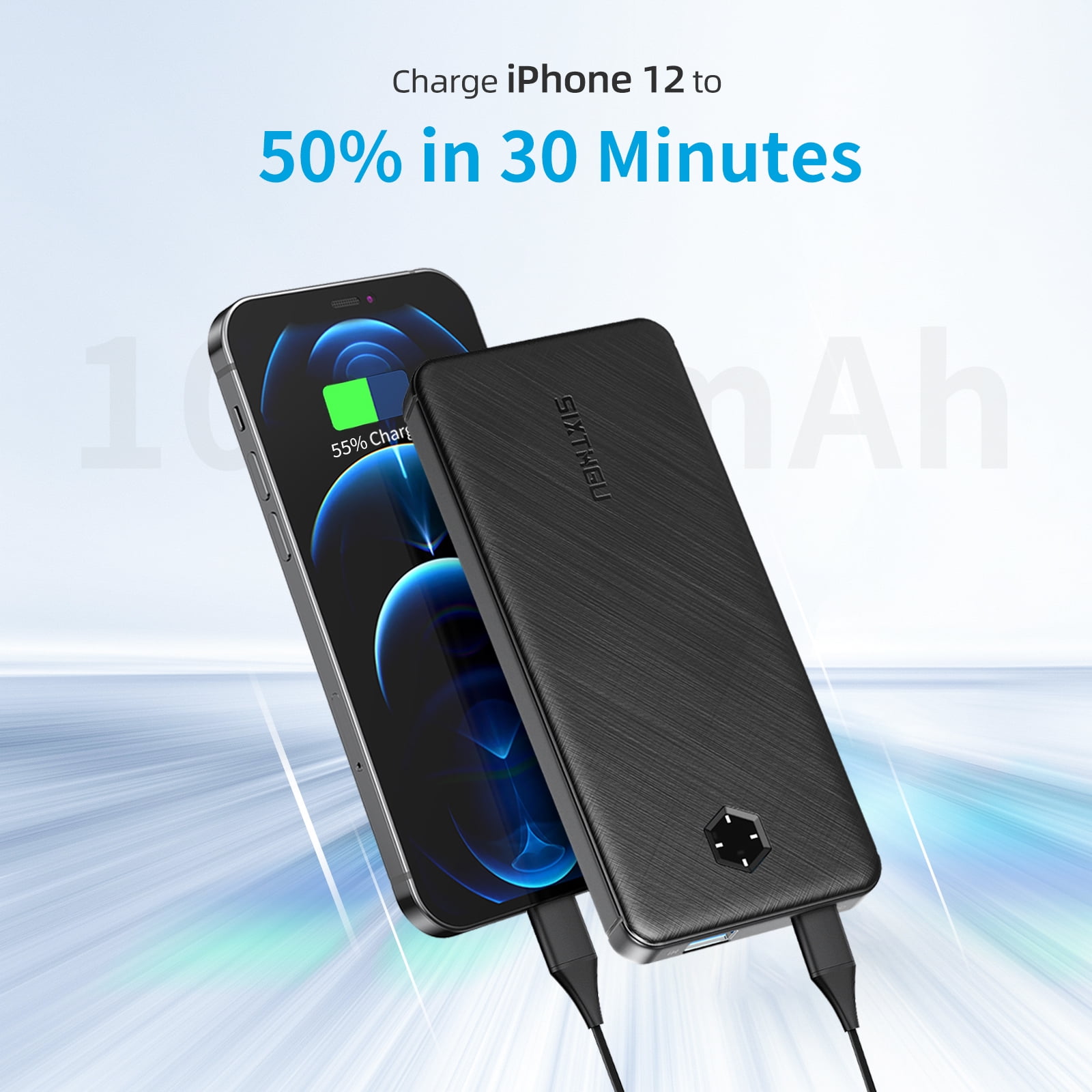 10k mAh USB-C Power Bank for iPhone/Samsung