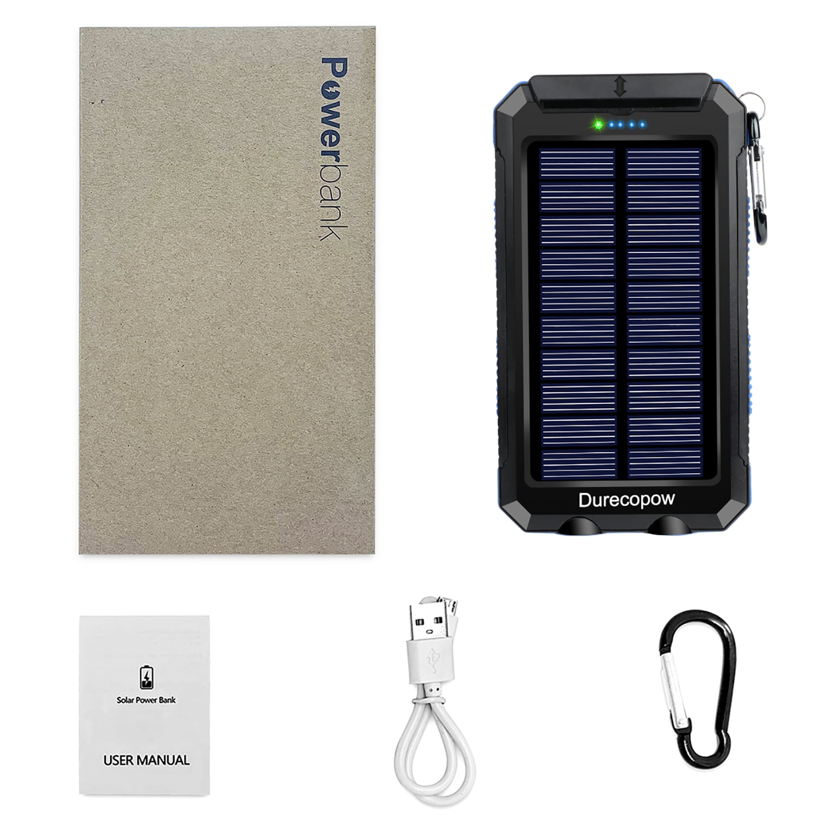 Solar Power Bank with Dual USB Ports, LED Light