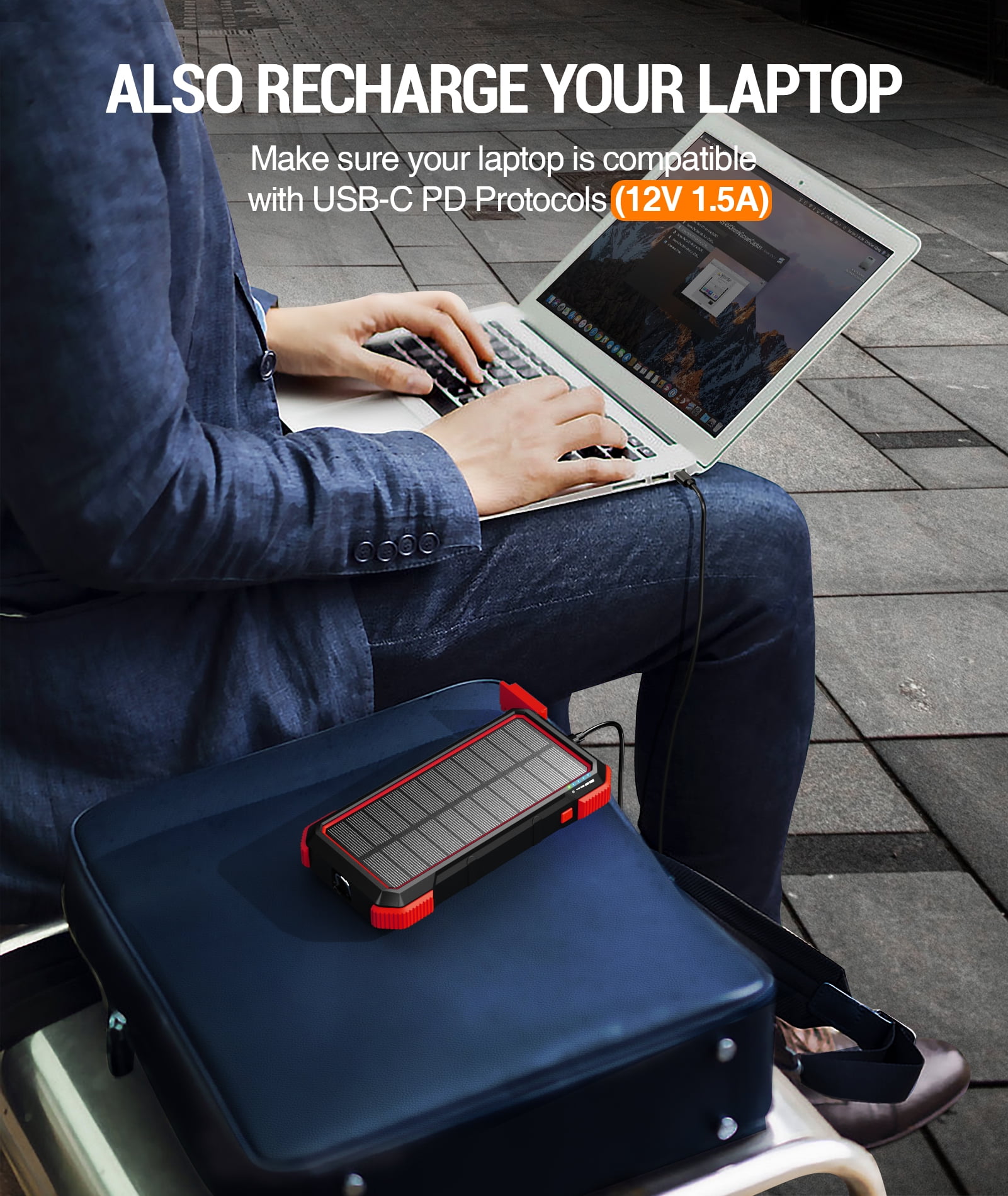 BLAVOR Solar Power Bank with Qi Charging