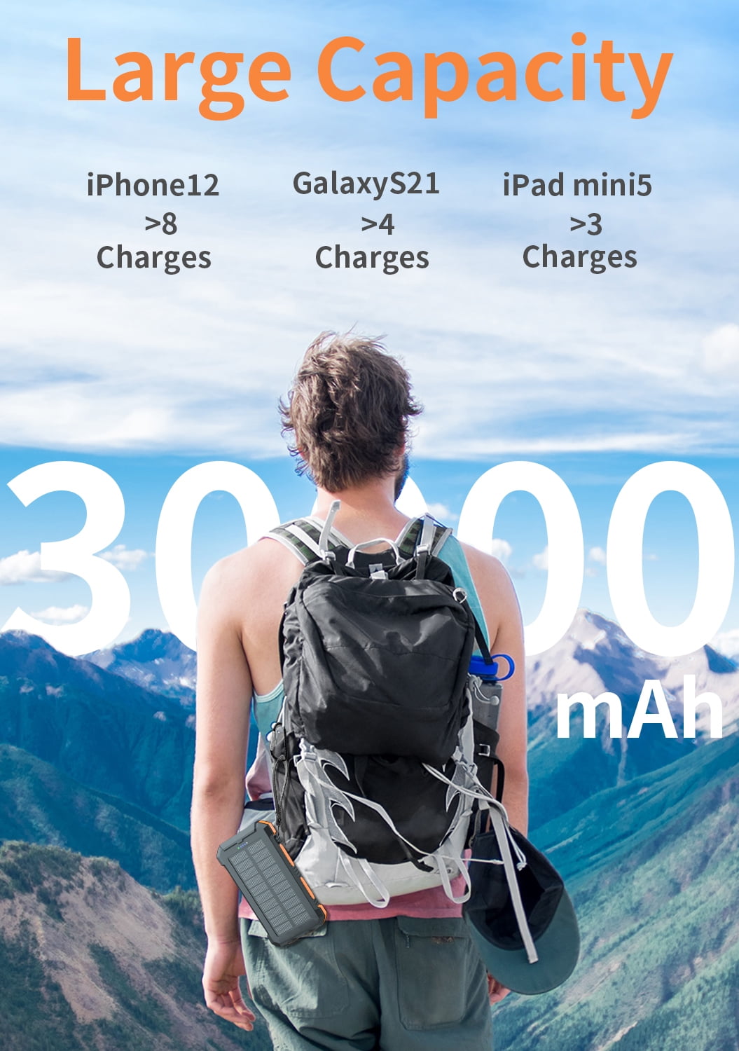 30000mAh Solar Power Bank for Cell Phone