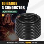 200ft 10/4 10 AWG Portable Power Cable (4 Conductor) - SOOW 600V 10 Gauge Electric Wire for Generator, Portable Lights, RV/EV Car Battery Chargers and Machinery - 200 Feet Electrical Cord