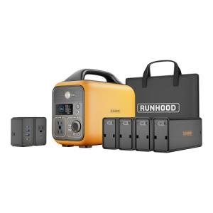 RUNHOOD Rallye 600 Pro Portable Power Station, 4×324Wh Hot-Swappable Batteries (1296Wh), 600W Pure Sine Wave AC Output, 80W AC Adapter & UE256 Expansion Compatible, Solar Generator for Camping