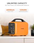 RUNHOOD Rallye 600 Pro Portable Power Station, 4×324Wh Hot-Swappable Batteries (1296Wh), 600W Pure Sine Wave AC Output, 80W AC Adapter & UE256 Expansion Compatible, Solar Generator for Camping