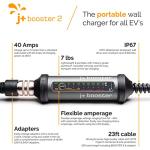 J+ Booster 2 Electric Vehicle EV Charger with TT-30 Adapter | Level 2 Portable 40 Amp Fast Charging Station for All EV's Home Indoors or Outdoors, ETL Certified, EVSE