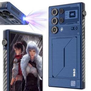 W & O 5G Unlocked Smartphone, Built-in Projector & Tripod, 6.79’Android 14 Mobile Phone with Projector, 8RAM+512ROM, Dual SIM,8000mAh Battery OTG Reverse Charging, IP68, GPS & Face ID – US Compatible