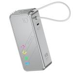 PHYSCE Eco RGB 3-in-1 Power Bank 10K, 9,600mAh 30W Portable Charger, Built-in USB-C Cable and Foldable Plug, Fast Charging Battery Pack, Travel Essential for iPhone 16/15, MacBook (Starlight Silver)