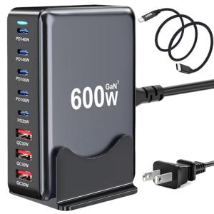 600W USB C Fast Charger Block, 8 Port USB Charging Station, GaN Ⅲ Pro Double 140W Port Charging Station for Multiple Devices,Laptop Wall Charger Compatible with DELL, MacBook,iPhone 17,Galaxy S24