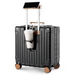 18 Inch Carry On Luggage Suitcase Locks TSA Approved Hardside Lightweight Suitcase with Cup Holder TSA Lock Carry On Luggage with USB Port Phone Holder Suitcases with 360° 8 Double Spinner Wheels