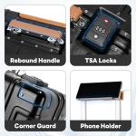 18 Inch Carry On Luggage Suitcase Locks TSA Approved Hardside Lightweight Suitcase with Cup Holder TSA Lock Carry On Luggage with USB Port Phone Holder Suitcases with 360° 8 Double Spinner Wheels