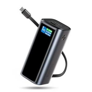 Laptop Power Bank, 130W Portable Charger with Dual Ports & Built-in Retractable Cable, 20000mAh Portable Power Bank with Smart Digital Display, for iPhone 17/16/15 Pro/Pro Max Series, MacBook, Android