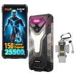 Ulefone Armor 34 Pro 5G Rugged Phone Unlocked with 150 Lumens Projector, 32GB+512GB ROM/2TB, 25500mAh 66W, Android 15, 6.95" 120Hz, 64MP+50MP+50MP 32MP, 1100LM LED Light/Waterproof/NFC/Widevine L1