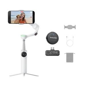 Insta360 Flow 2 Pro Mic Bundle White - Foldable AI Phone Gimbal, Track in 200+ iOS Apps, Multi-Person & 360 Pan Tracking, Built-in Tripod/Selfie Stick, iPhone/Android Stabilizer