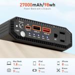 Paopaoyu Laptop Power Bank with 120W AC Outlet, 98Wh/27000mAh Portable Charger 65W PD USB C Fast Charging Laptop Battery Bank for iPhone Series, MacBook, Dell, Samsung and More