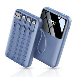 Power Bank, 15000mAh Portable Charger with Built in Cable, 22.5W Fast Charging, 6 Outputs, Slim Travel Essential Battery Pack with LED Display, Compatible with iPhone 16/15/14/13, Samsung, iPad, etc