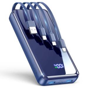 Portable Charger,50000mAh Power Bank Built-in Cable, 22.5W PD USB C In & Out Fast Charging, External Battery Pack with 6 Output & 2 Input, Travel Phone Charger for iPhone 17/16/15/14/13/12(Dark Blue)