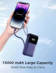 Power Bank, 15000mAh Portable Charger with Built in Cable, 22.5W Fast Charging, 6 Outputs, Slim Travel Essential Battery Pack with LED Display, Compatible with iPhone 16/15/14/13, Samsung, iPad, etc