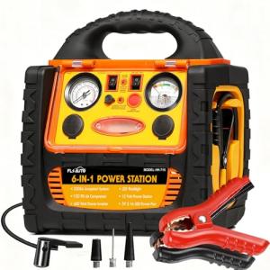 6 in 1 Jump Starter for Up to 6.0L Gas or 5.0L Diesel Engine,Upgraded 2200 Peak Amp 12V Auto Battery Car Starter with Air Compressor 150 PSI Tire Inflator,400 Watt Inverter AC/DC/USB Outlets (2200A)