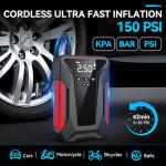 Jump Starter with Air Compressor,4000A Portable Car Battery Jump Starter (10L Gas/8.5L Diesel), 12V Battery Charger Booster,150PSI Auto-Shutoff Tire Inflator,Portable Jumper Cables, LED Light - Black