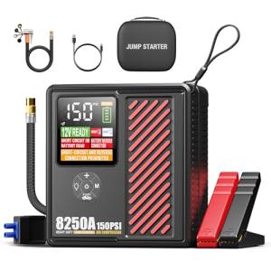 ADORETRIP 8250A Jump Starter with 150PSI Air Compressor, 12V Car Battery Booster, 22000mAh Portable Tire Inflator for 12L Gas/10L Diesel, LED Display, LED Light, Storage Case, Jumper Cables