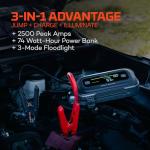 NEBO Assist 2500XP+ Jump Starter | 3-in-1 2500 Amps Jump Starter, Charger, Illuminated Floodlight, USB Compatible, Automotive, Emergency, Spark-Proof Safety