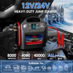8000A Car Battery Jump Starter for All Gas/Diesel,12V/24V Intelligent Car Jumper Starter Battery Pack, Heavy Duty Portable Jump Box Power Pack with LED Light