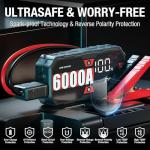 JFEGWO 6000A Jump Starte, 12V Car Booster Pack, for 13L Gas or 13L Diesel car Battery Portable Jump Starter, 24000mAh Battery Jumper Starter, 48-Months Stand-by